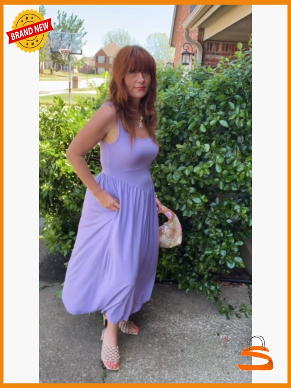Women's Maxi Dress Square Neck Sleeveless A-Line Knit Sundress with Pockets - Picture 7 of 7